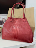 Red Orange Snake Print Leather Handbag
