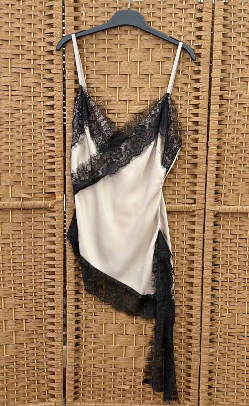 Black Lace Satin Top – Adjustable Straps in Beige, Dark Beige & Brown