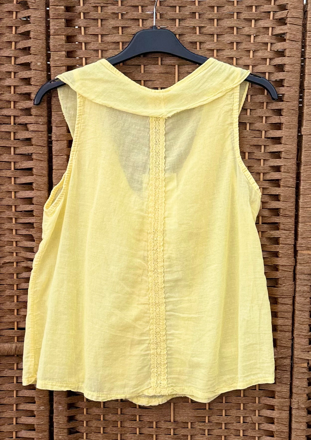 Yellow Cotton Top with Frills & Embroidered Strips – 100% Cotton