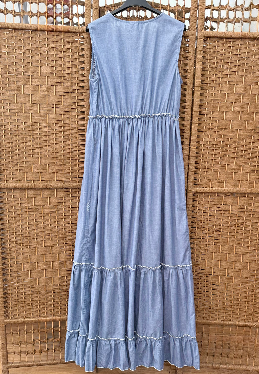 Cotton Kimono – Denim Blue with Silver Beads & White Embroidery
