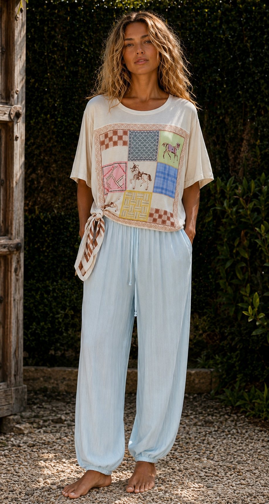 Baby Blue Plissé Viscose Balloon Trousers – 100% Viscose