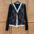 Black Lace Top with Contrast Ivory Trim
