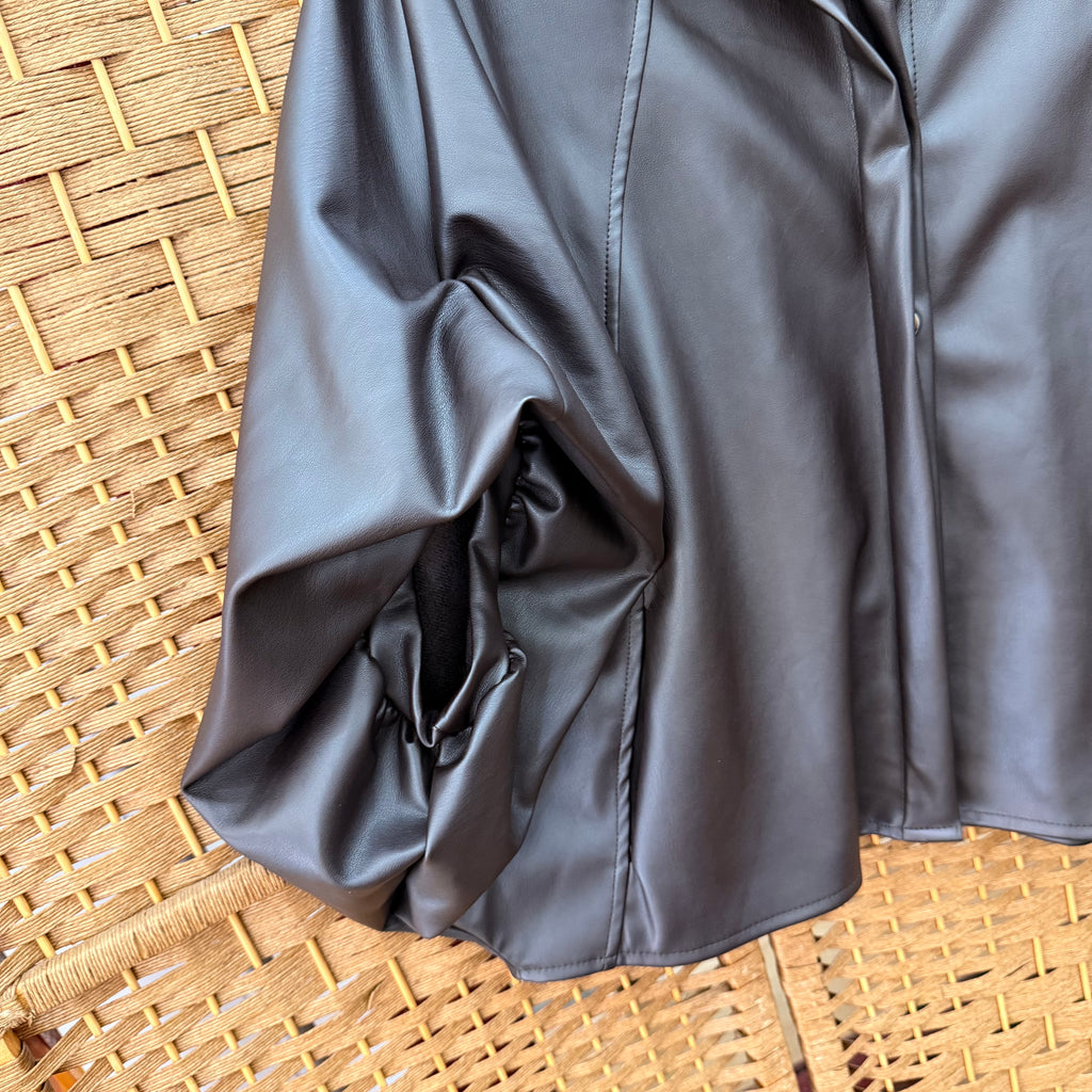 Leather-Look Jacket with Sculptural Sleeves