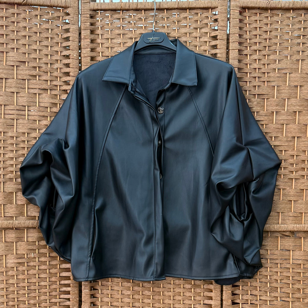 Leather-Look Jacket with Sculptural Sleeves