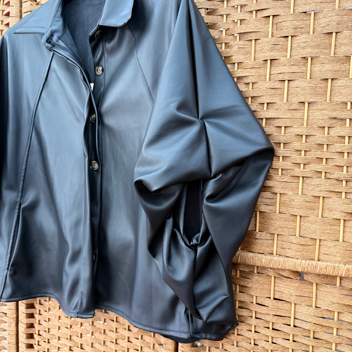 Leather-Look Jacket with Sculptural Sleeves