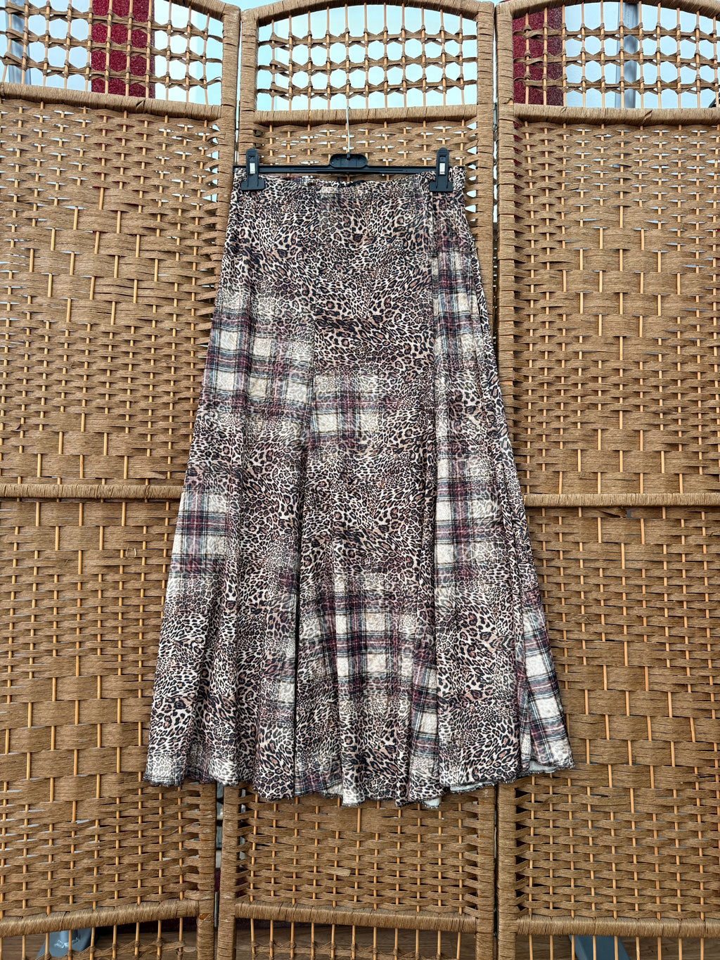 Leopard & Check Print velvet Maxi Skirt
