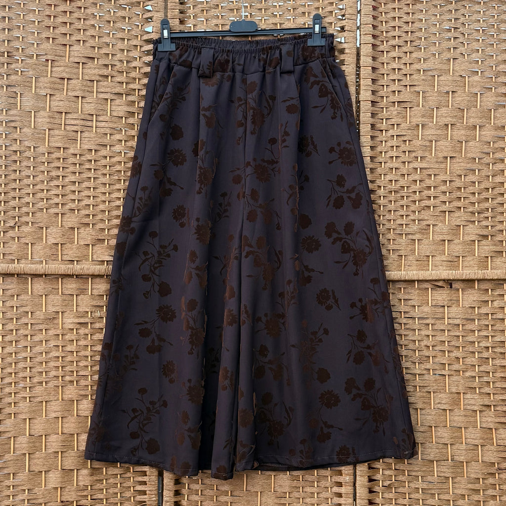 Velvet detailed-Floral Wide-Leg Trousers