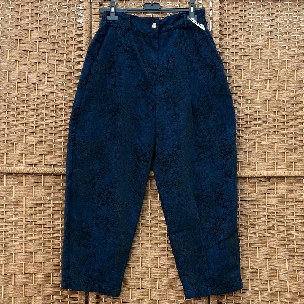 Floral Embroidered Barrel-Leg Trousers