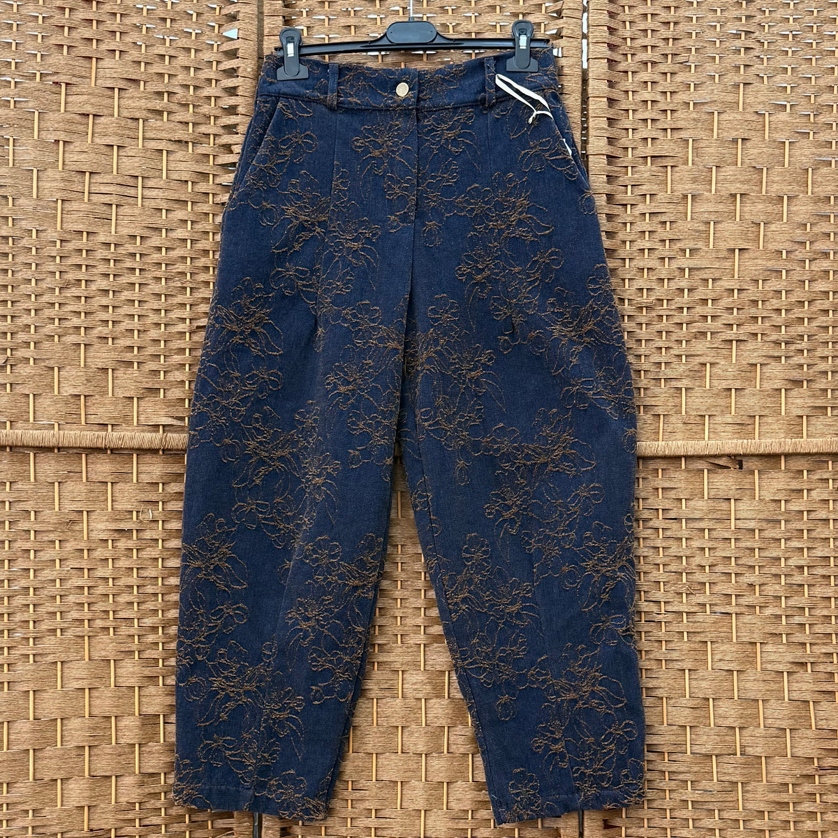 Floral Embroidered Barrel-Leg Trousers