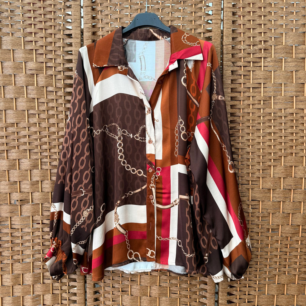 Chain-Print Button-Through Shirt