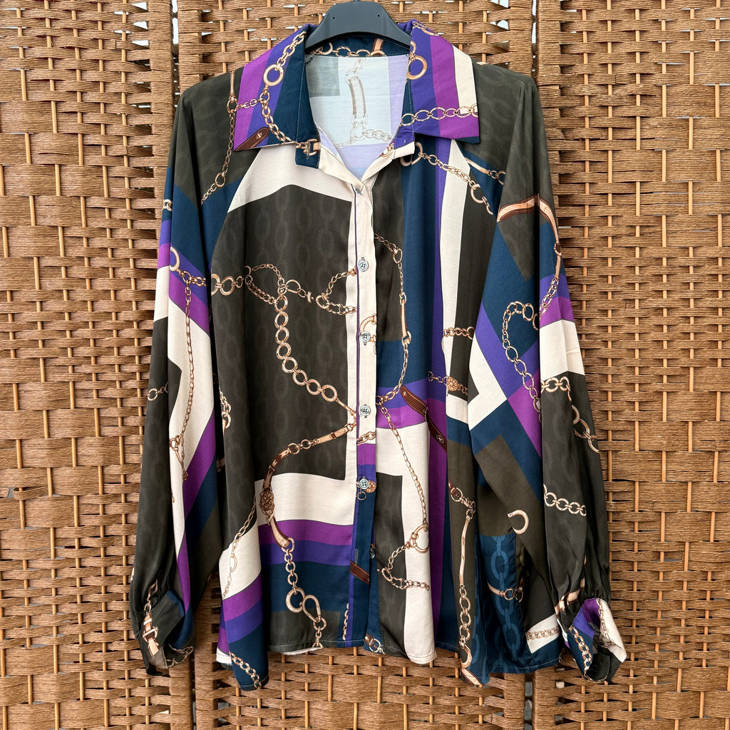 Chain-Print Button-Through Shirt