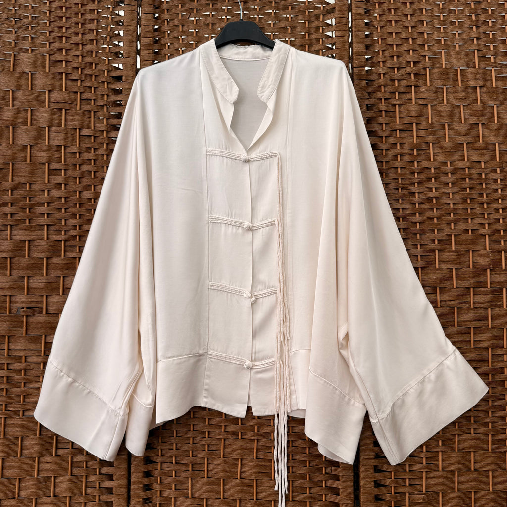 Mandarin Collar Blouse with Knot Fastenings