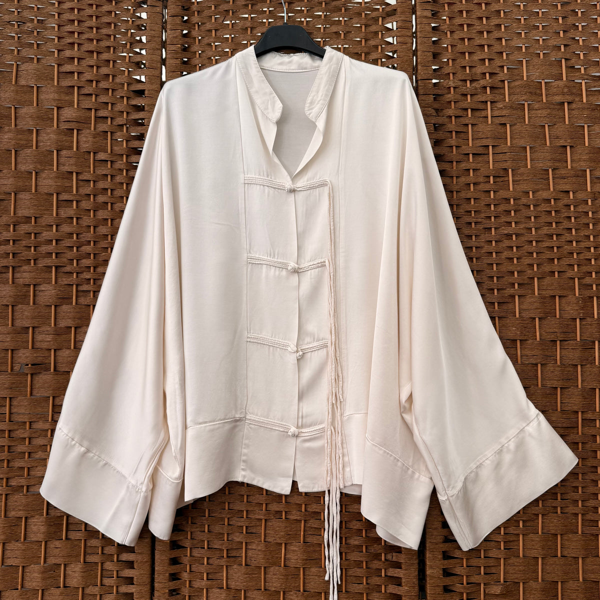 Mandarin Collar Blouse with Knot Fastenings