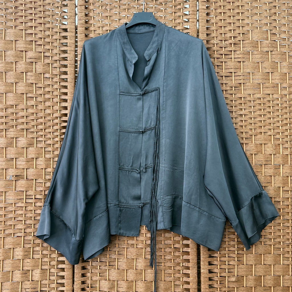 Mandarin Collar Blouse with Knot Fastenings