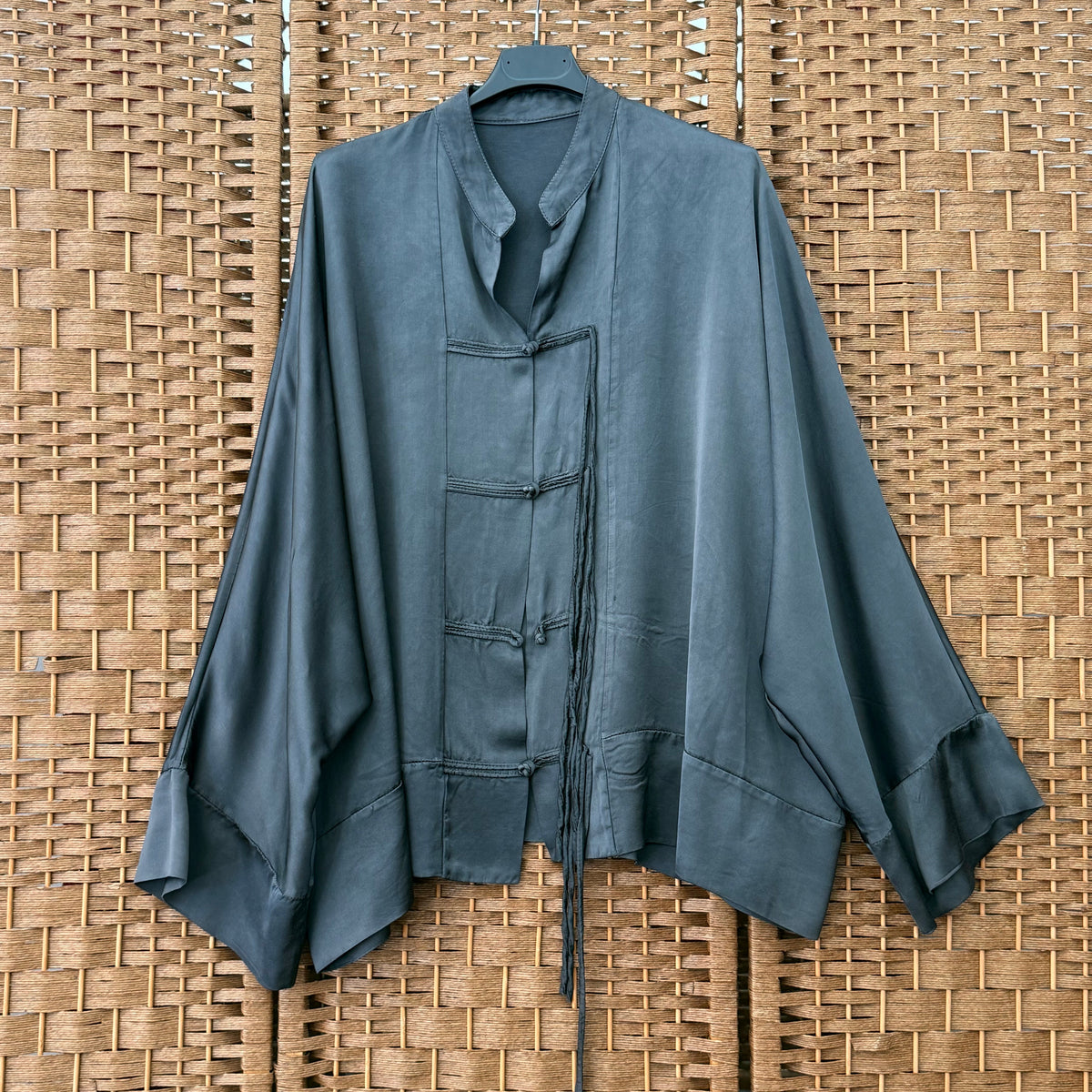 Mandarin Collar Blouse with Knot Fastenings