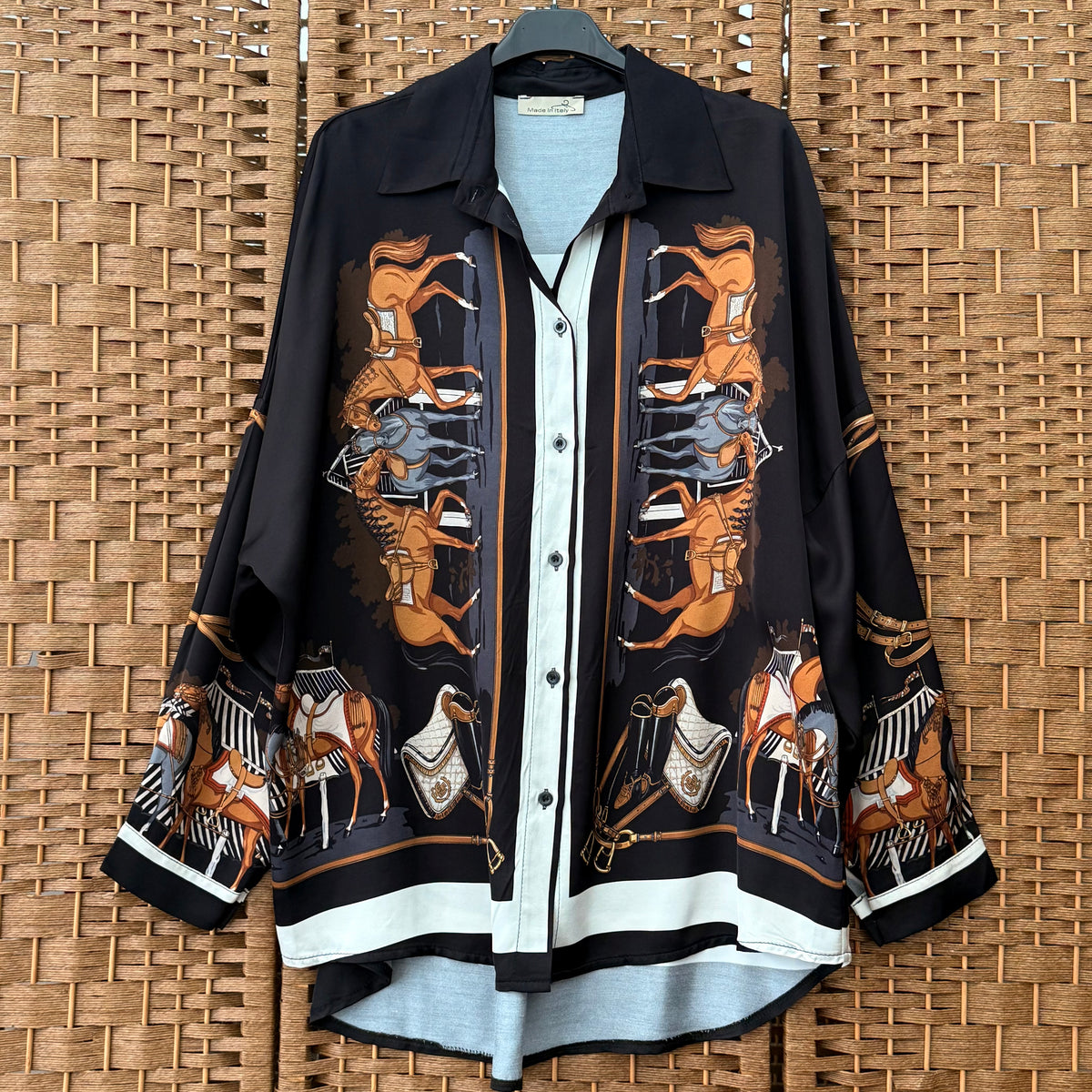 Equestrian Print Button-Through Shirt